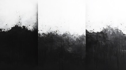 Abstract Black White Triptych Dramatic Grayscale Texture. AI Generated