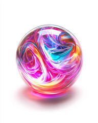 A vibrant, spherical illustration showcases an abstract explosion of color