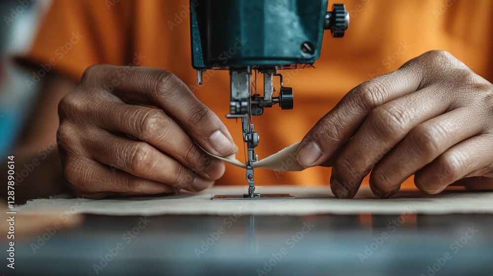 Aufkleber industrial sewing machine operation in a factory setting with a focus on skilled artisan craftsmansh