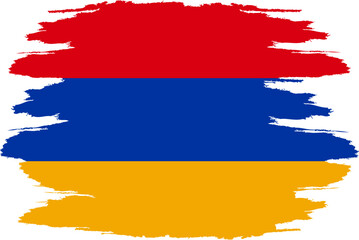 Problematic flag Armenia. Armenia flag with grunge texture. Independence Day. Banner, poster template. State flag Armenia with coat arms. Brush drawn flag the Republic Armenia.