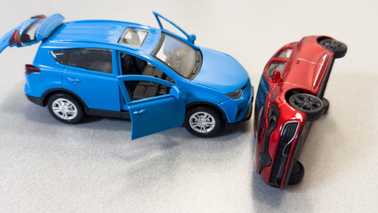 model toy cars accident on the road.