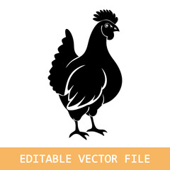  vector silhouettes of hens, chickens and cock
