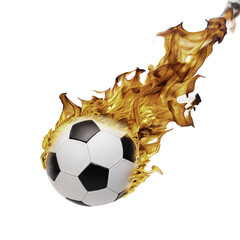 burning soccer ball reaching target on transparent  background ,sport Concept. 