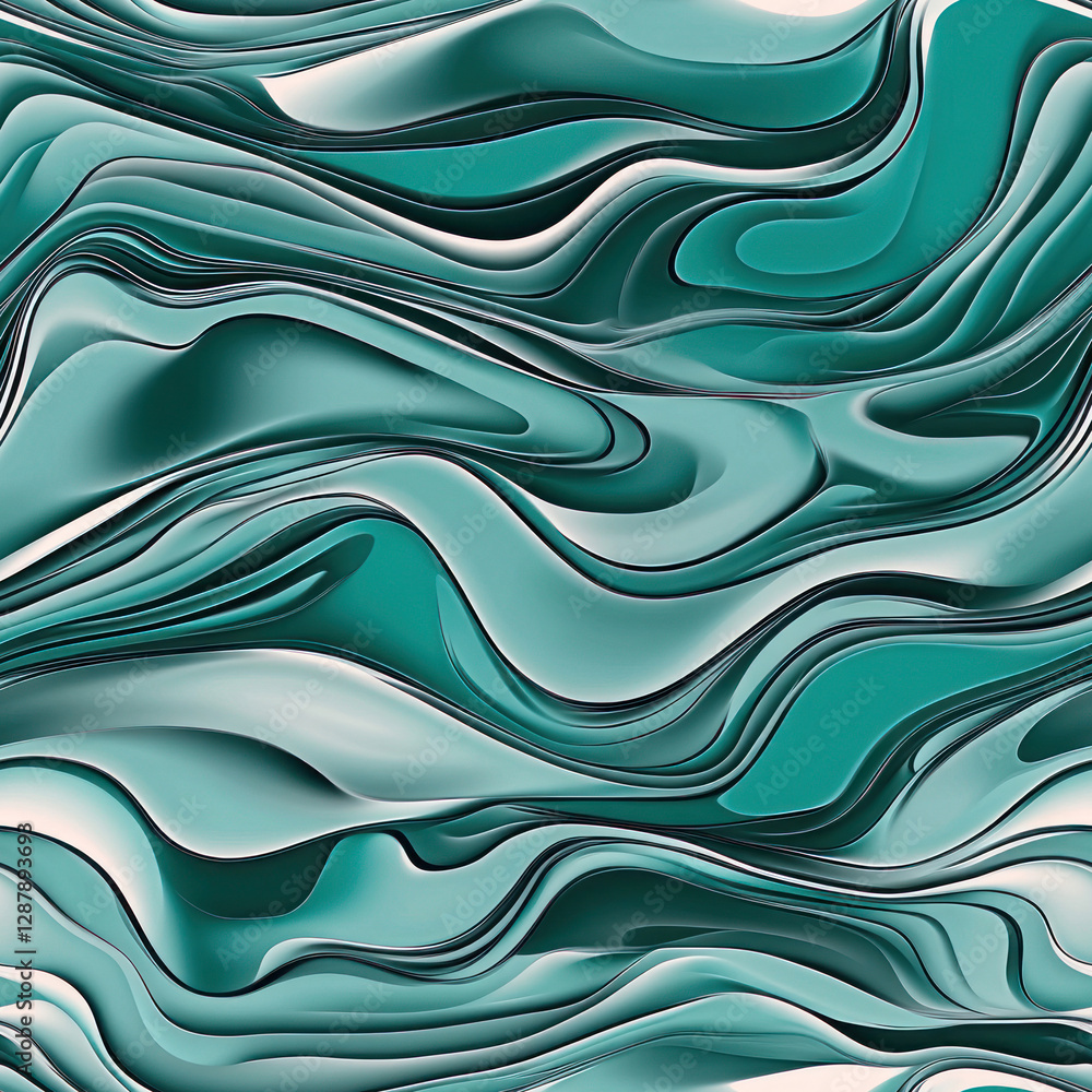 Aufkleber teal curves wavy fluid pattern flows in a layered, abstract design. gradient, smooth background