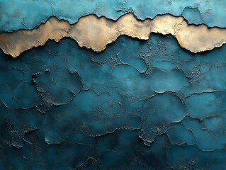 Obraz premium Textured Teal Wall Golden Crackle Detail. AI Generated