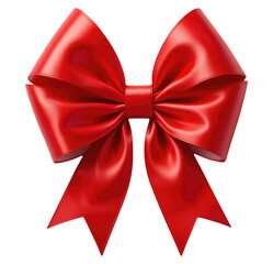 Naklejka premium Red Ribbon Bow Isolated on Transparent PNG Background.