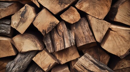 Fototapeta premium Stack of firewood logs creating a rustic background texture