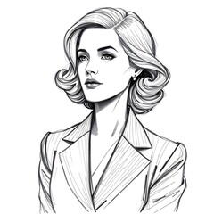 Classic Black and White Engraving-Style Sketch of a Suffragette Politician or Businesswoman with Strong and Determined Expression