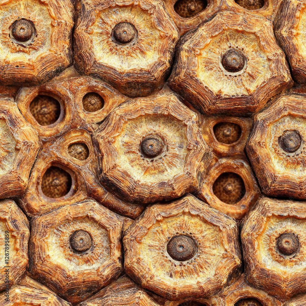 Poster textured surface close-up of segmented pattern with concentric rings and central nodes. full frame