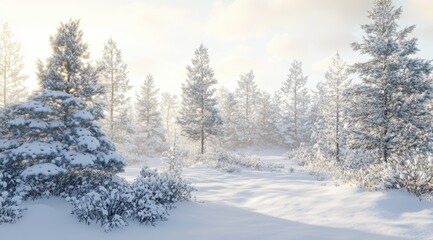 Serene winter landscape snowy forest nature photography frosty environment soft light tranquility