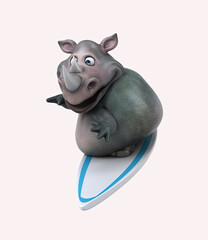 Fun 3D cartoon rhinoceros surfing