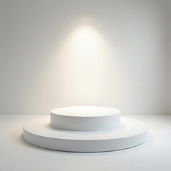 Two Tiered Round Podium Under a Spotlight with White Background