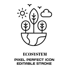 Ecosystem symbol, featuring an editable stroke outline icon isolated on white background flat vector illustration. Pixel perfect