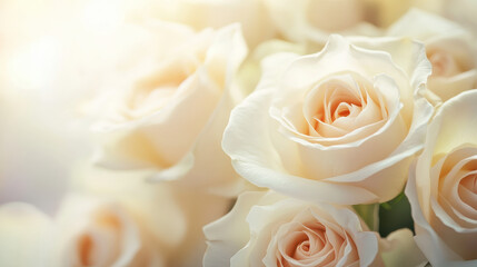 Obraz premium An artistic close-up of delicate ivory roses, petals gently unfurling with a subtle luminescent glow