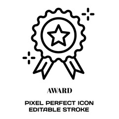 Award symbol, featuring an editable stroke outline icon isolated on white background flat vector illustration. Pixel perfect