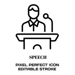 Speech symbol, featuring an editable stroke outline icon isolated on white background flat vector illustration. Pixel perfect