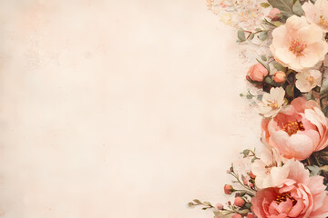 Soft pink and peach blossoms create a romantic border on a textured background. Perfect for invitations or delicate designs.
