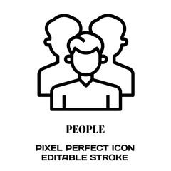 People symbol, featuring an editable stroke outline icon isolated on white background flat vector illustration. Pixel perfect