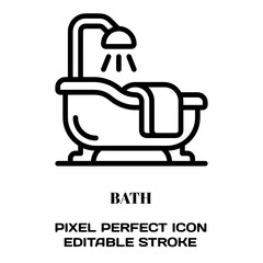 Bath symbol, featuring an editable stroke outline icon isolated on white background flat vector illustration. Pixel perfect