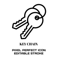 Key chain symbol, featuring an editable stroke outline icon isolated on white background flat vector illustration. Pixel perfect