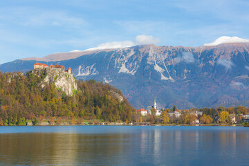 Bled, Slovenia panoramic view with castle