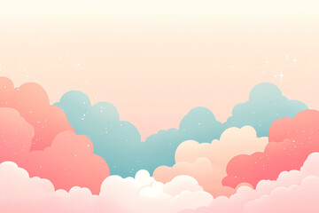 Pastel pink and blue clouds drift across a soft, dreamy sky. A whimsical illustration perfect for backgrounds.