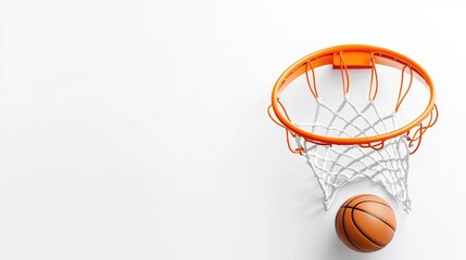 Basketball hoop and ball on white background; sports concept