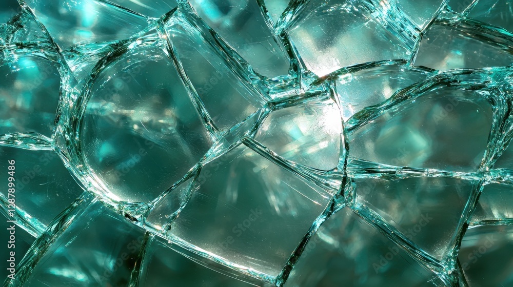 Aufkleber a transparent broken glass texture with light reflecting off its sharp splintered cracks.