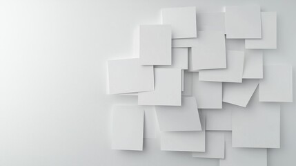 Obraz premium Minimal abstract composition with blank white notes overlapping on a neutral background.