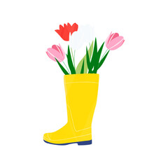 Yellow rain boot filled with flowers
