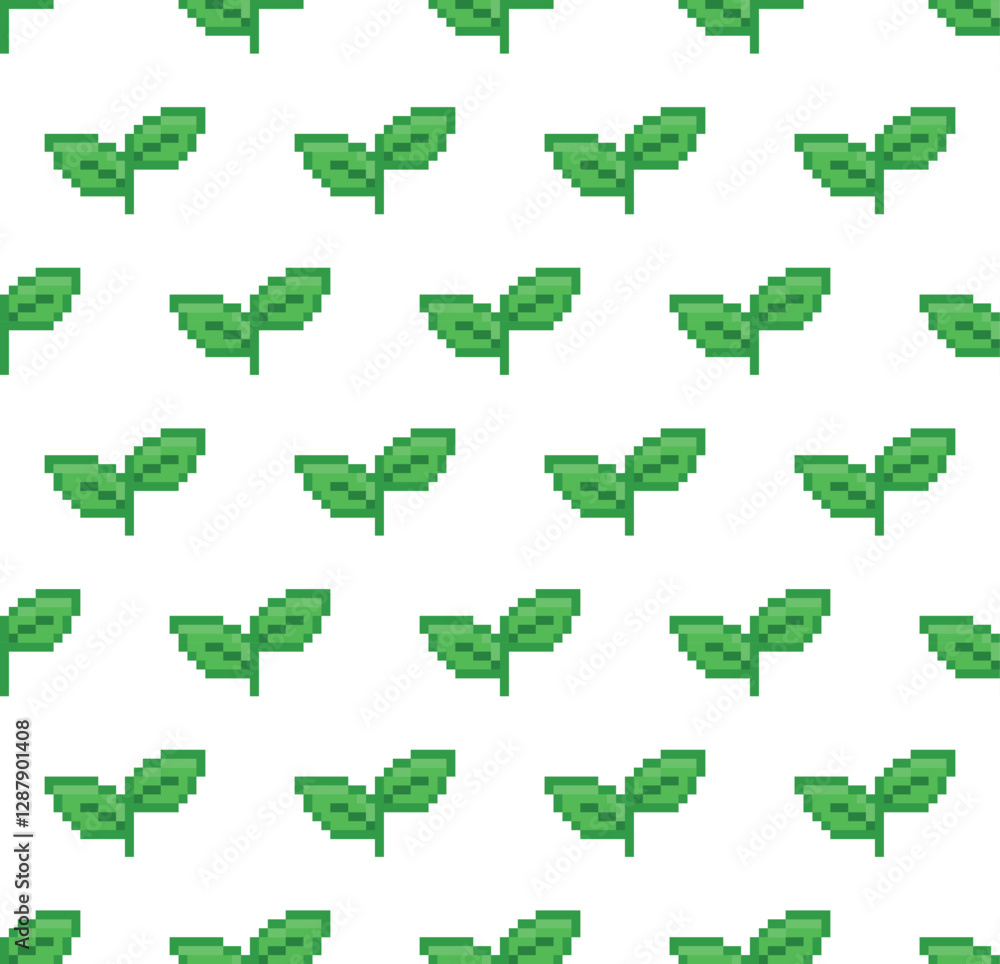 Poster pixel leaf seamless pattern vector eco background pixel art for 8 bit game