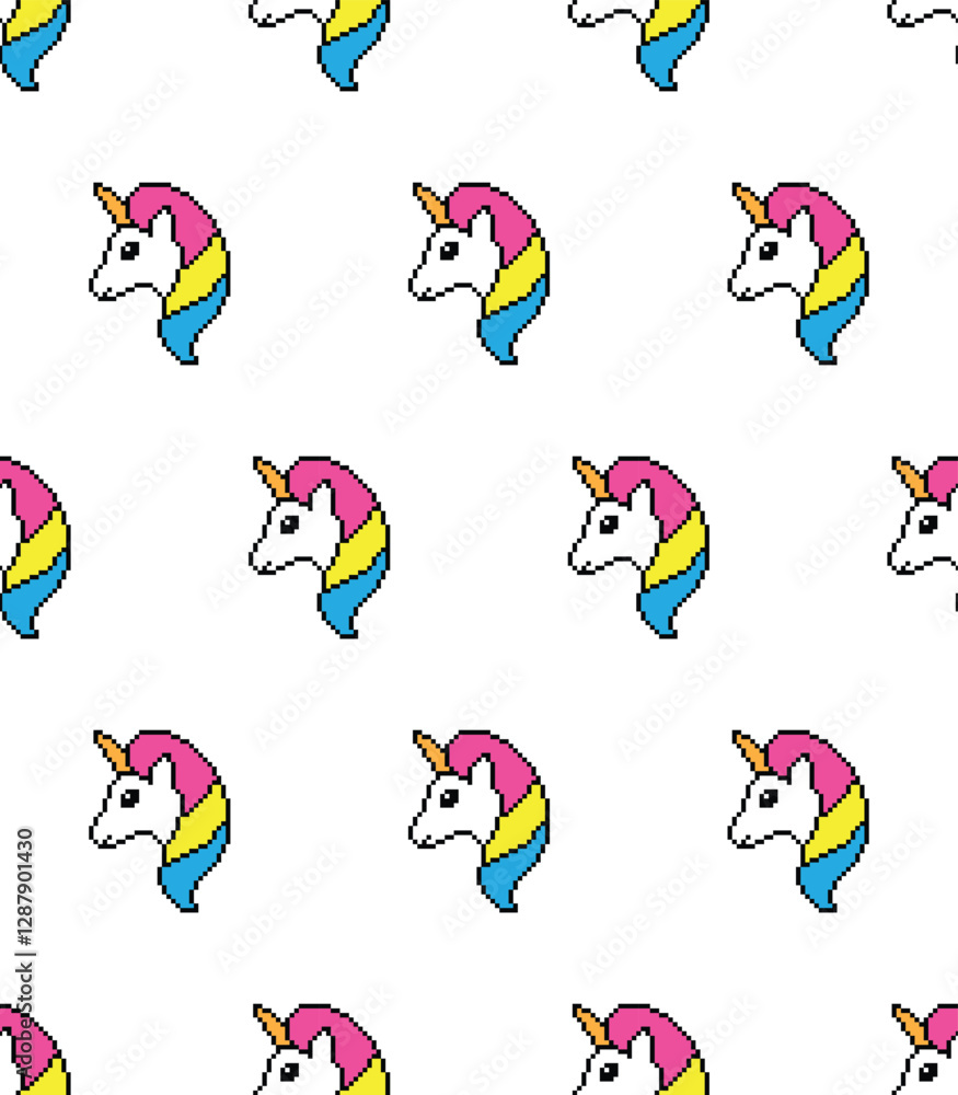 Aufkleber pixel unicorn seamless pattern vector background pixel art for 8 bit game