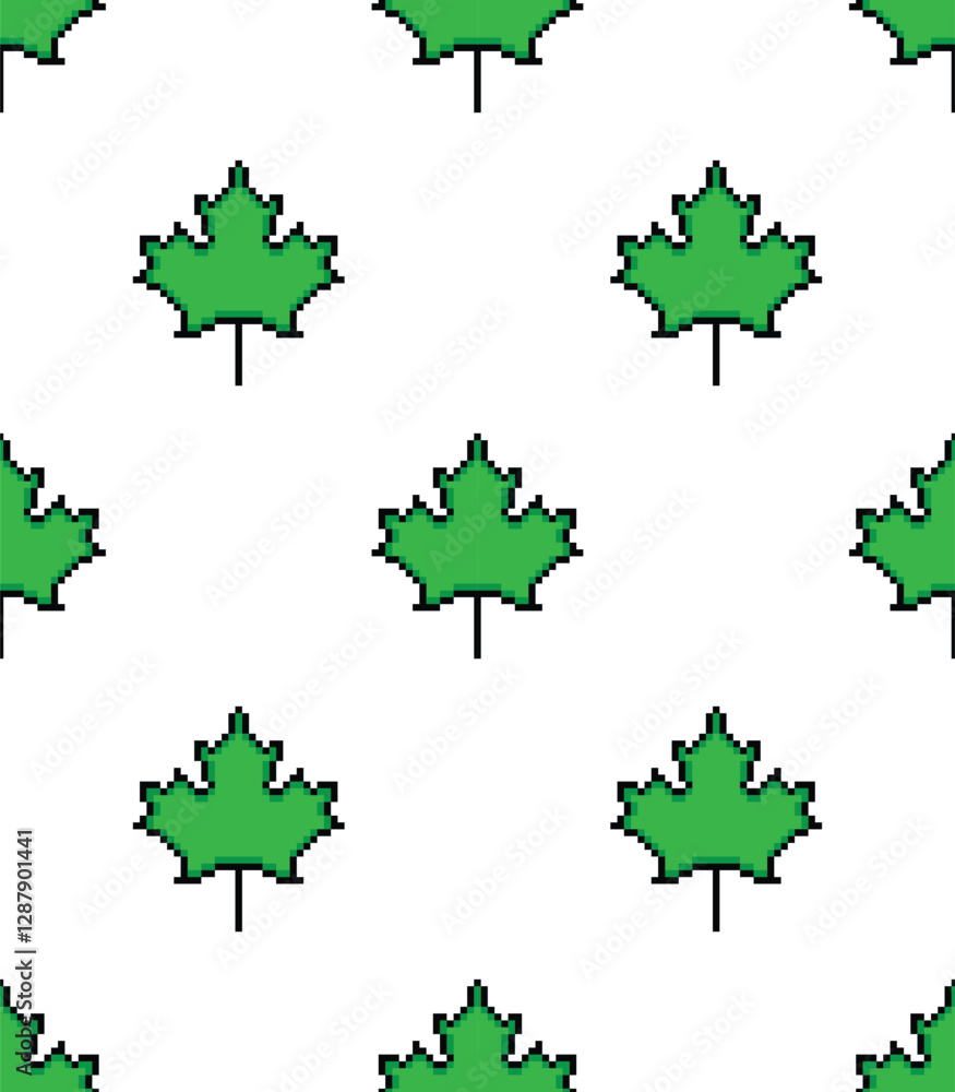 Poster pixel maple leaf seamless pattern vector maple background pixel art for 8 bit game