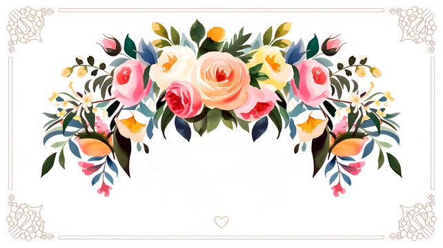 Elegant floral design for invitations featuring colorful roses and greenery