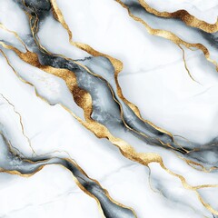 Fototapeta premium Marble texture with gold accents for invitations watercolor design, isolated on white background