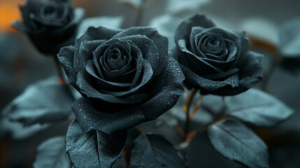 Ebony Elegance: A cluster of deep, dark roses unfurls, their velvety petals showcasing intricate details with a moody and sophisticated aesthetic.