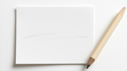 Minimalist setup with a blank paper and pencil on a white background, ideal for creativity and design projects.