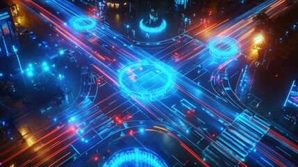 Obraz premium Futuristic City Intersection with Neon Lights and Traffic Patterns
