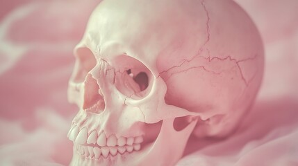 Pink Skull on Fabric Background