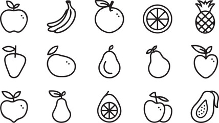Fruit icon set in vector design, ideal for healthy food graphics, nutrition illustrations, and organic produce themed artworks