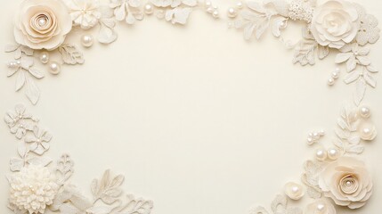 Elegant cream-colored floral frame with pearls. Perfect for wedding invitations or feminine designs.