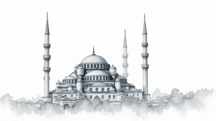 Fototapeta premium Detailed Line Art of the Blue Mosque, Istanbul