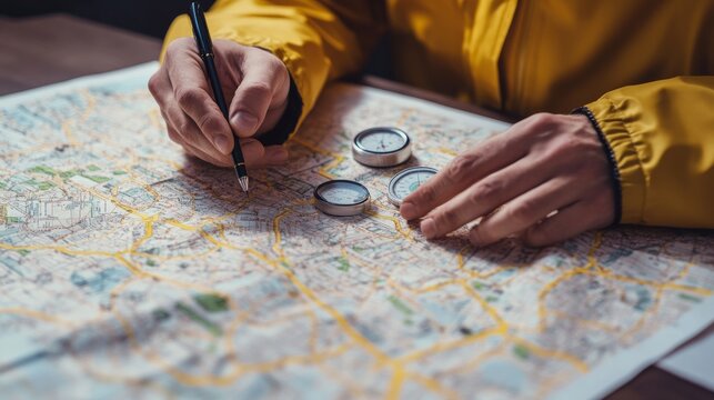 A criminal investigation officer studying a suspect's alibi with a map. Featuring deductive reasoning and strategy