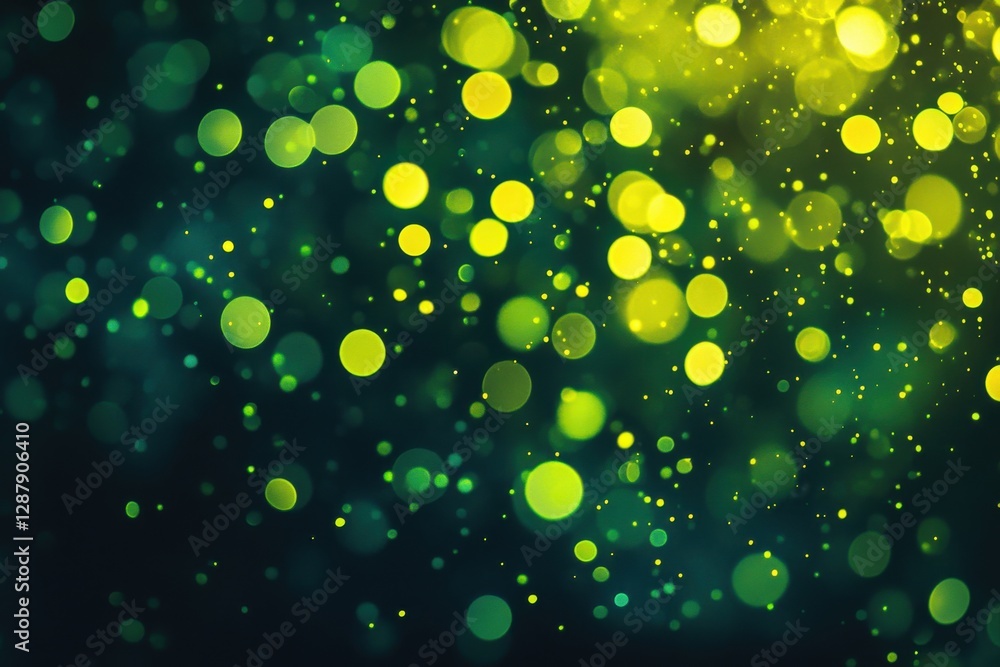 Poster vibrant neon yellow green ink splash on dark shimmering background with soft bokeh for eye-catching 