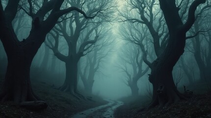 Obraz premium Eerie Forest Landscape with Gothic Horror