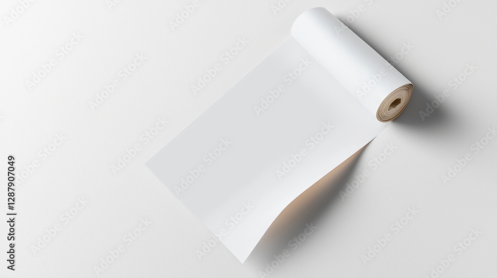 Poster minimalistic roll of blank paper on a clean white surface. concept for design and creativity.