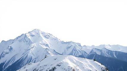 Obraz premium Snow-covered mountain peak standing majestically against a pure white background, tranquil, peak, snowy