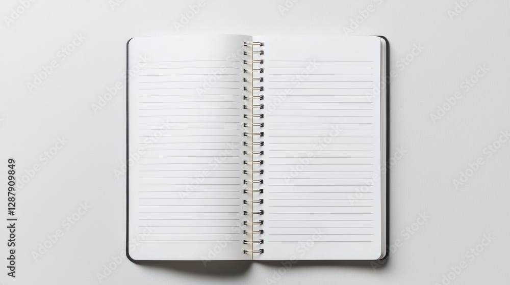 Poster open notebook with lined pages on a white background, perfect for writing or sketching.