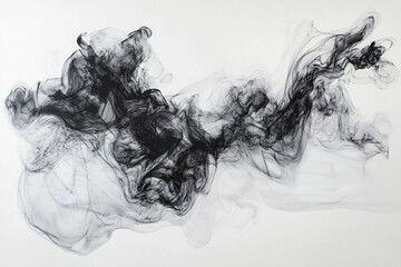 Elegant black smoke swirls create dynamic abstract patterns on a white background