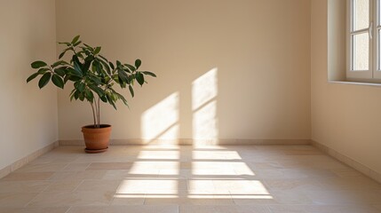 Empty room with plant and sunlight
